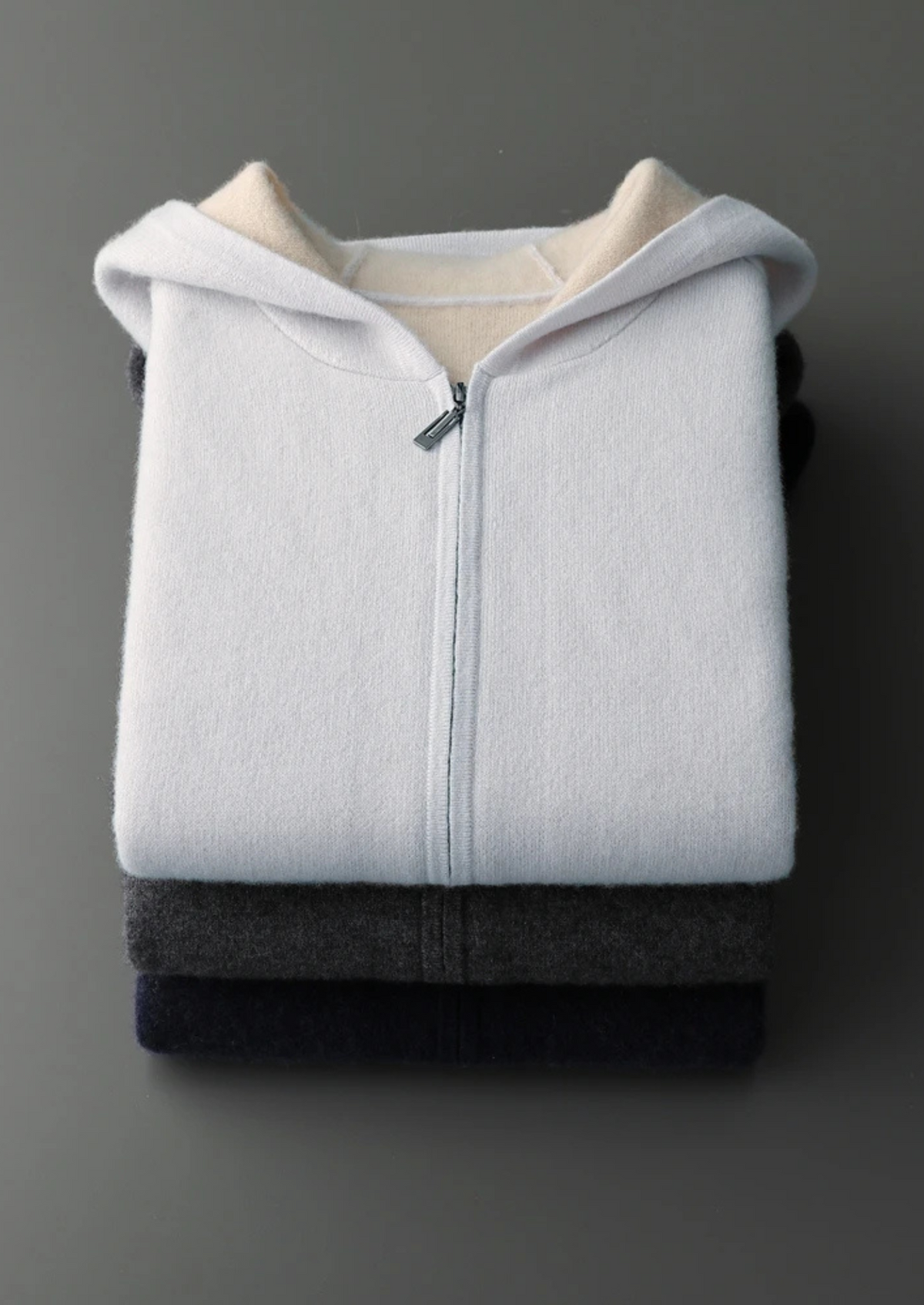 Premium Cashmere Two-Tone Zipper Hoodie | Roccella