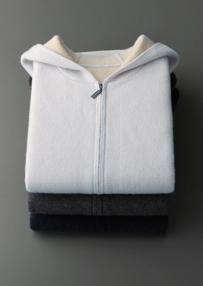 Premium Cashmere Two-Tone Zipper Hoodie | Roccella
