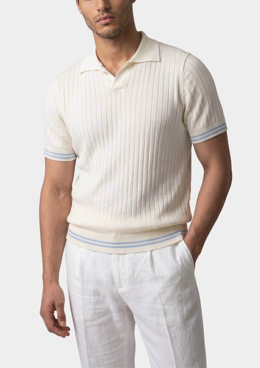 Pierre Ivory Ribbed Buttonless Polo | Roccella