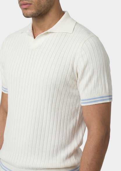 Pierre Ivory Ribbed Buttonless Polo | Roccella