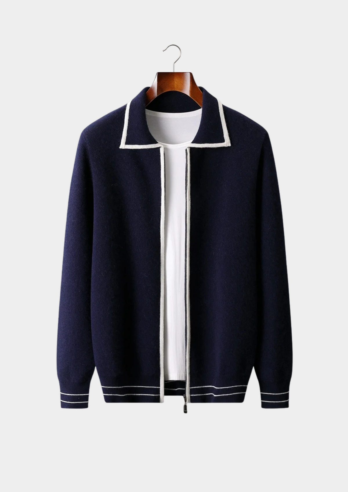 Pure Extra-Fine Merino Wool Two-Tone Polo Cardigan | Roccella