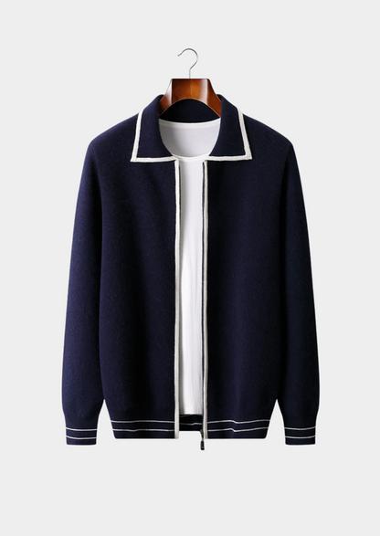 Pure Extra-Fine Merino Wool Two-Tone Polo Cardigan | Roccella