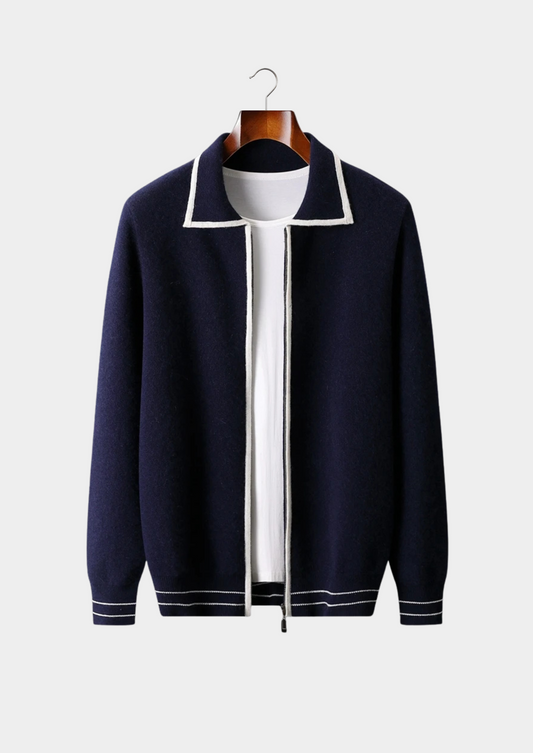 Pure Extra-Fine Merino Wool Two-Tone Polo Cardigan | Roccella