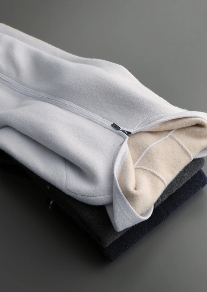 Premium Cashmere Two-Tone Zipper Hoodie | Roccella