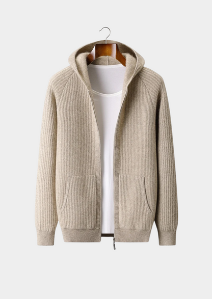 Pure Extra-Fine Merino Wool Ribbed Zipper Hoodie | Roccella