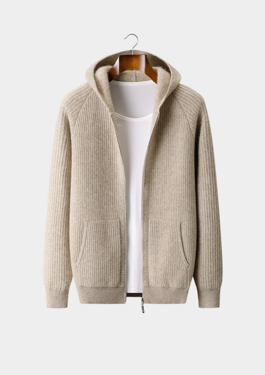 Pure Extra-Fine Merino Wool Ribbed Zipper Hoodie | Roccella