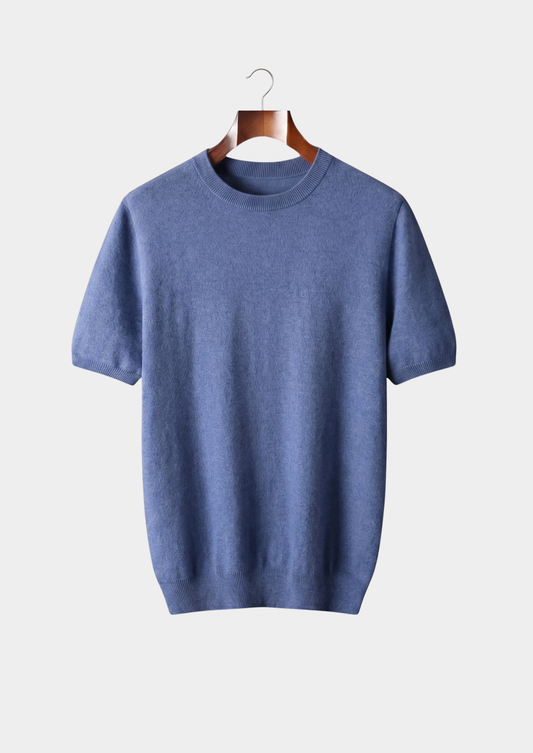 Premium Cashmere Classic Crewneck T-Shirt - Deep Atlantic | Roccella