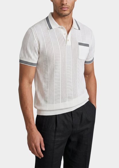 Leon White Open Knit Lightweight Polo | Roccella