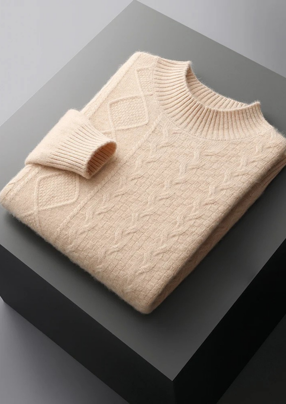 Pure Extra-Fine Merino Wool Jacquard Mockneck | Roccella