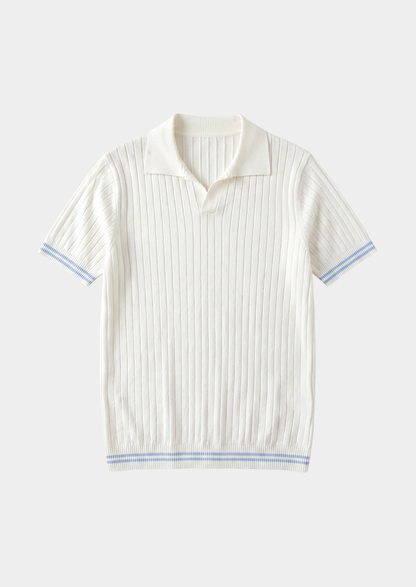 Pierre Ivory Ribbed Buttonless Polo | Roccella