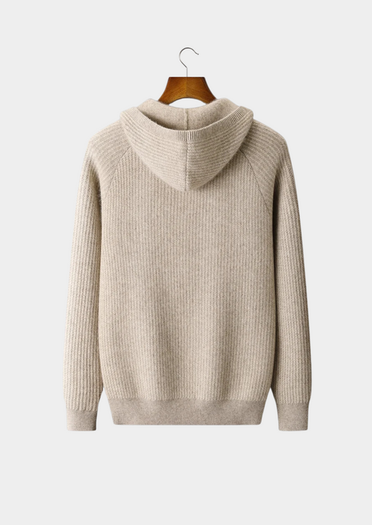 Pure Extra-Fine Merino Wool Ribbed Zipper Hoodie | Roccella