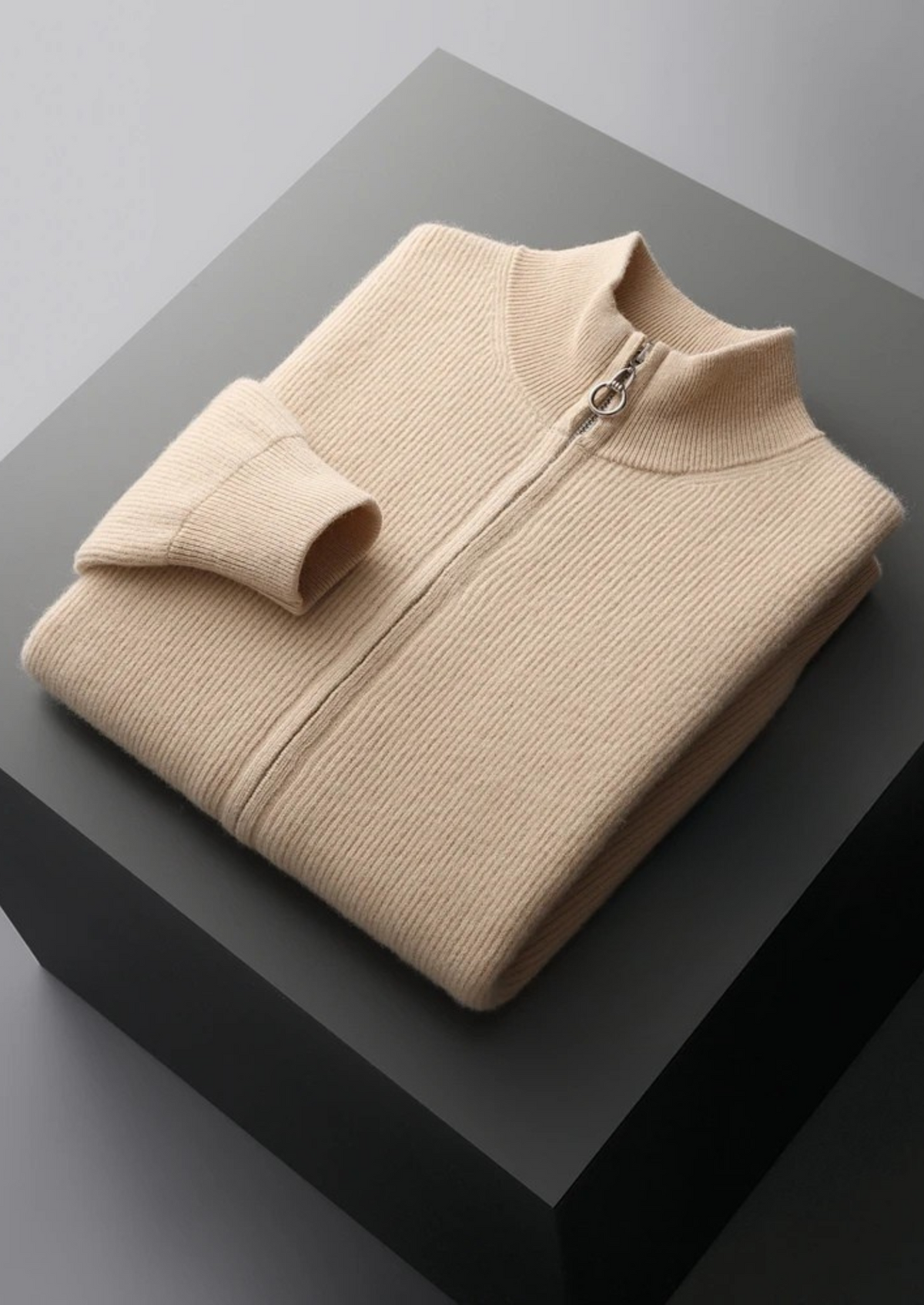 Pure Extra-Fine Merino Wool Ribbed Zip Cardigan | Roccella