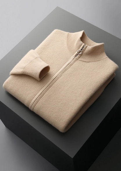 Pure Extra-Fine Merino Wool Ribbed Zip Cardigan | Roccella