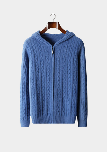 Premium Cashmere Cable Knit Zipper Hoodie | Roccella