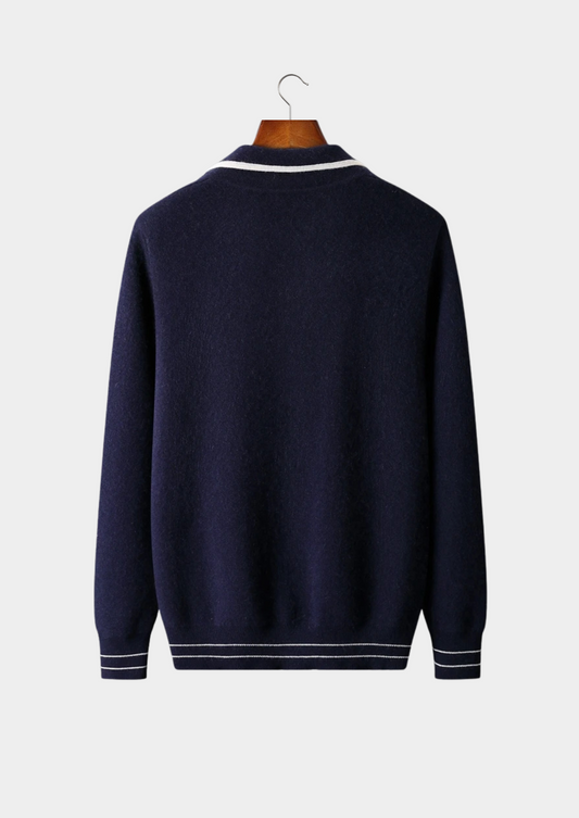 Pure Extra-Fine Merino Wool Two-Tone Polo Cardigan | Roccella