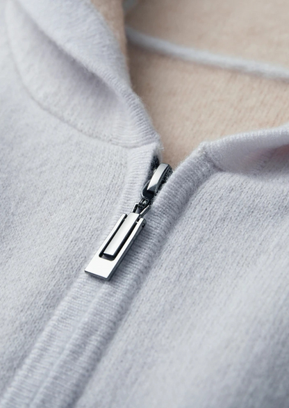Premium Cashmere Two-Tone Zipper Hoodie | Roccella