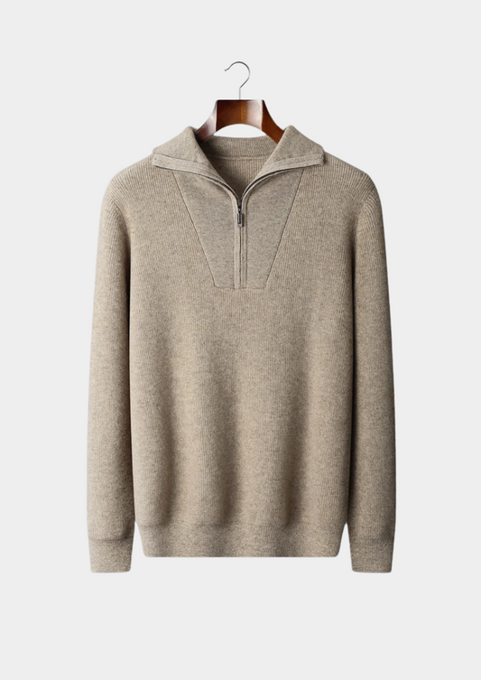 Premium Cashmere Ribbed Half-Zip Sweater | Roccella