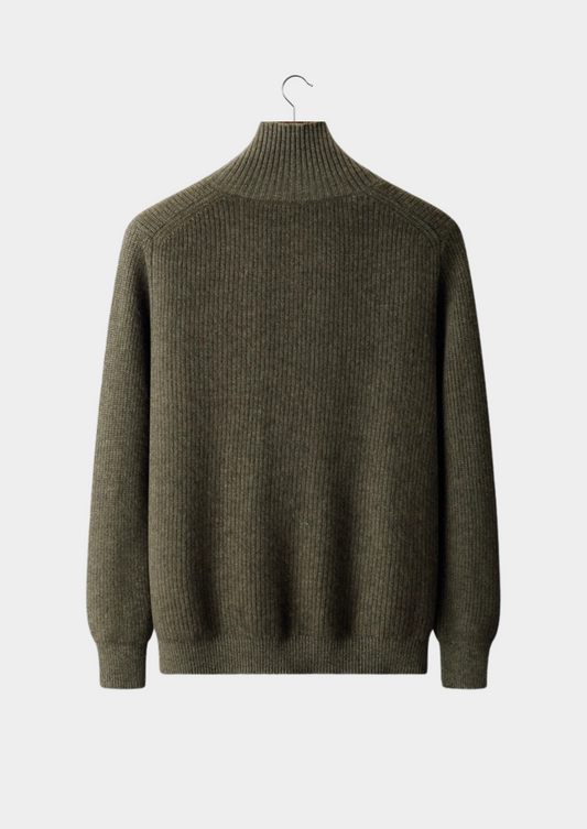Premium Cashmere Ribbed High Collar Cardigan | Roccella
