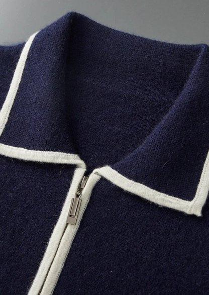 Pure Extra-Fine Merino Wool Two-Tone Polo Cardigan | Roccella