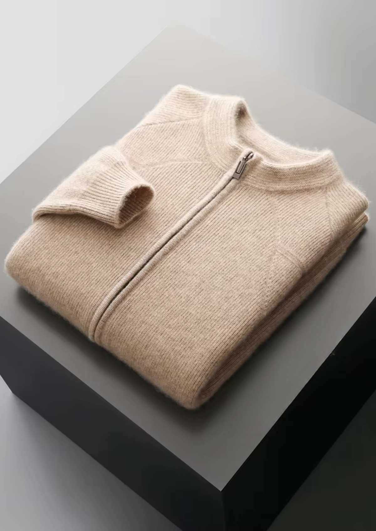 Pure Extra-Fine Merino Wool Ribbed Zip Cardigan | Roccella
