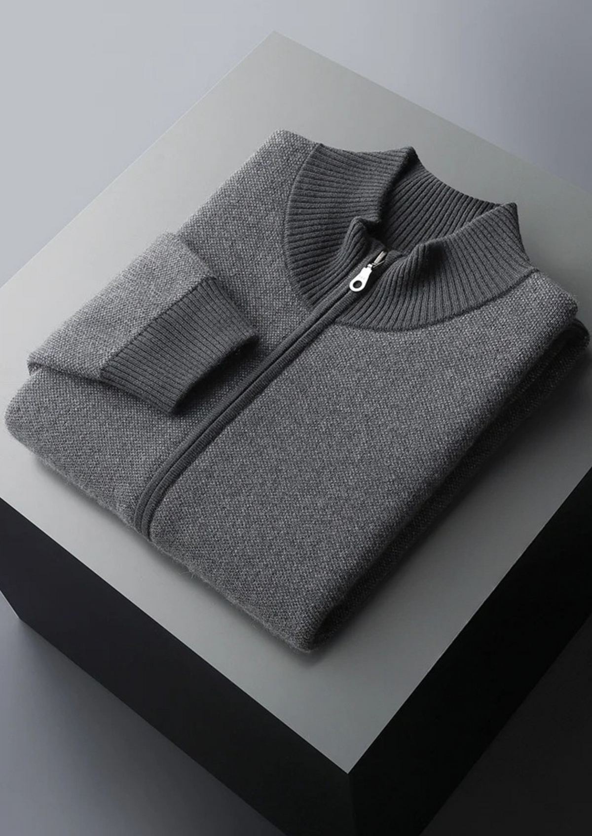 Premium Cashmere Jacquard Zip Cardigan | Roccella