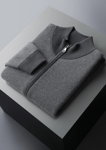 Premium Cashmere Jacquard Zip Cardigan | Roccella
