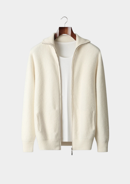 Pure Extra-Fine Merino Wool Ribbed Zipper Cardigan | Roccella
