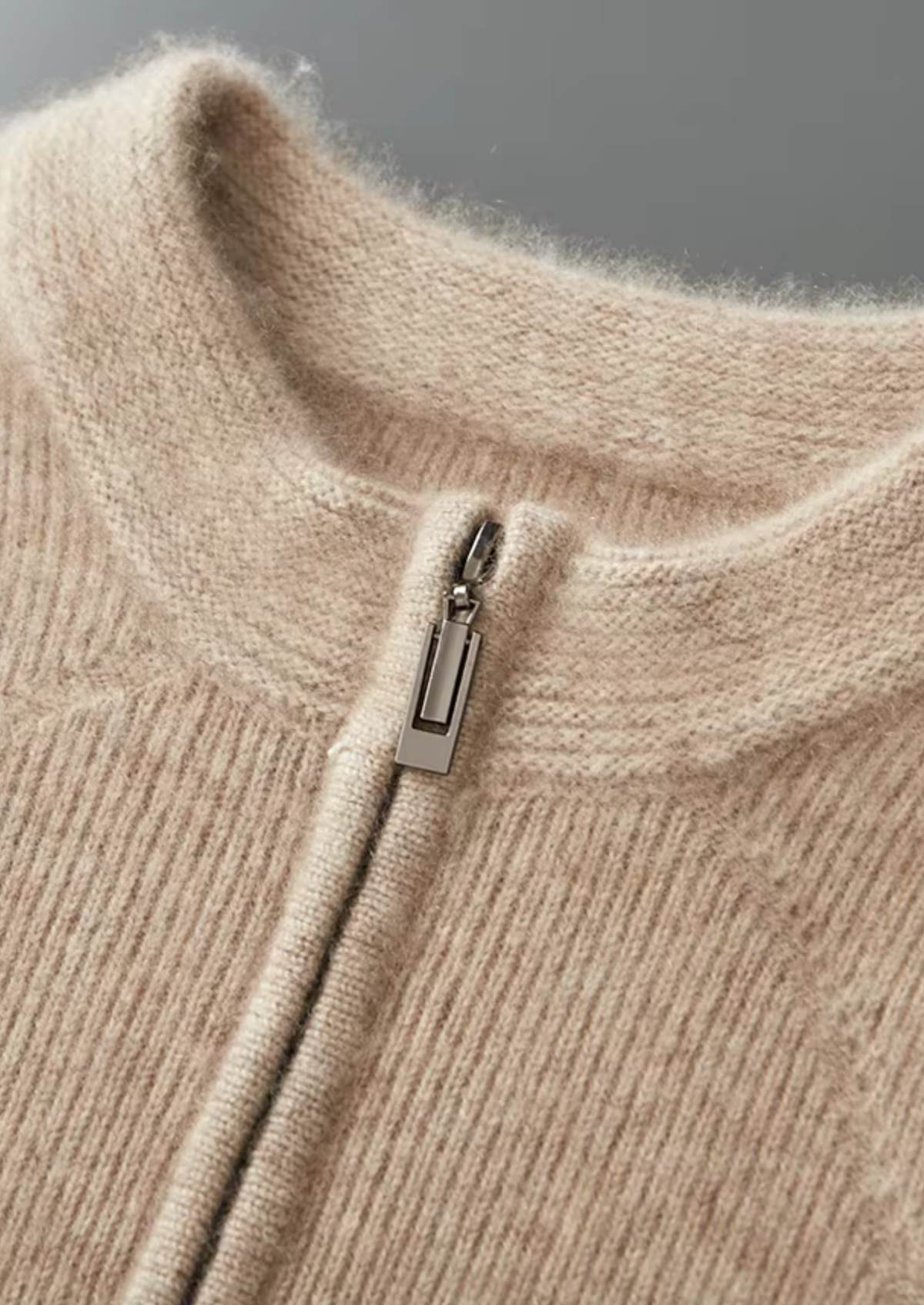 Merino Ribbed Zip Cardigan, Grey & Olive
