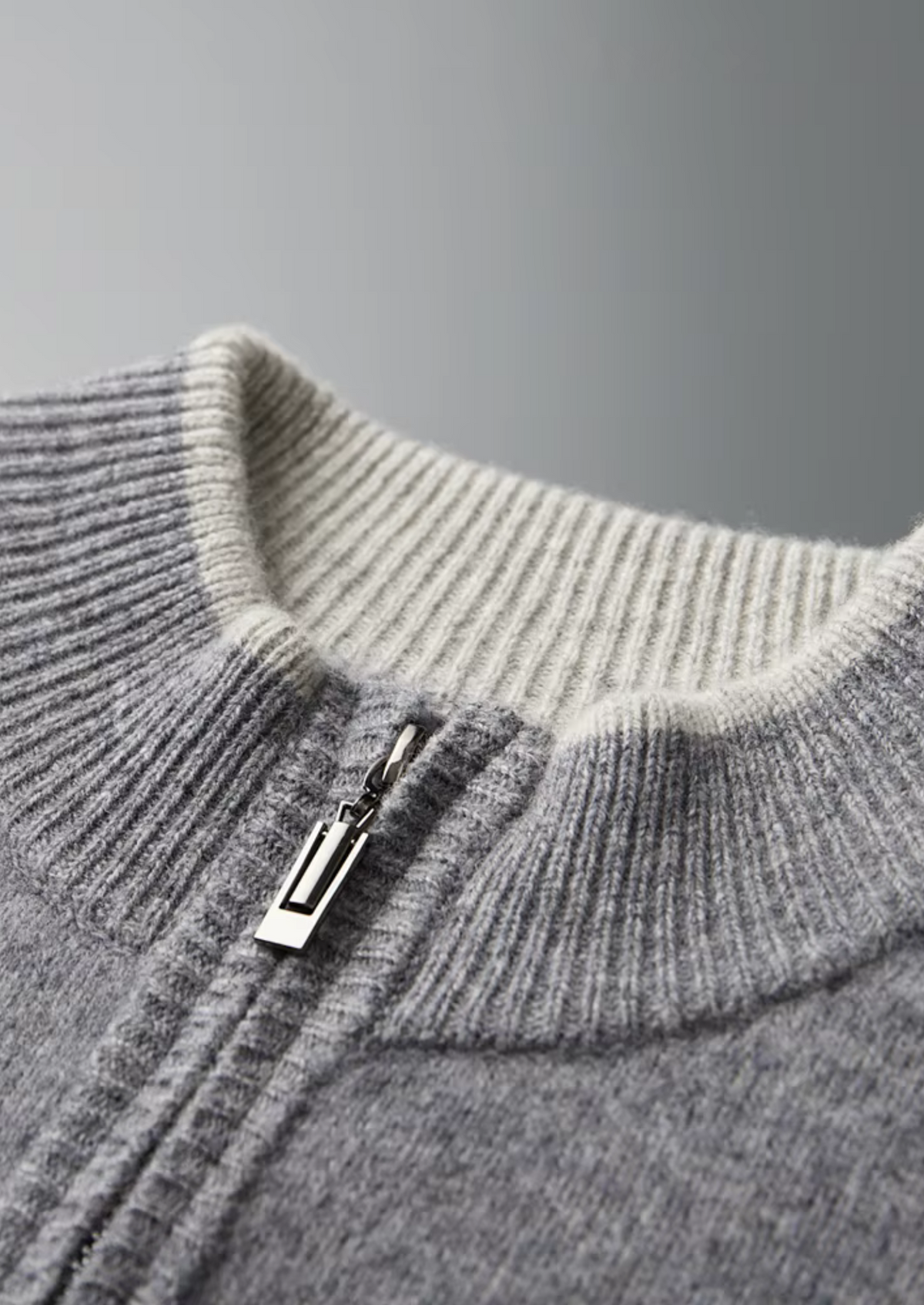Pure Extra-Fine Merino Wool Two-Tone Zip Cardigan | Roccella