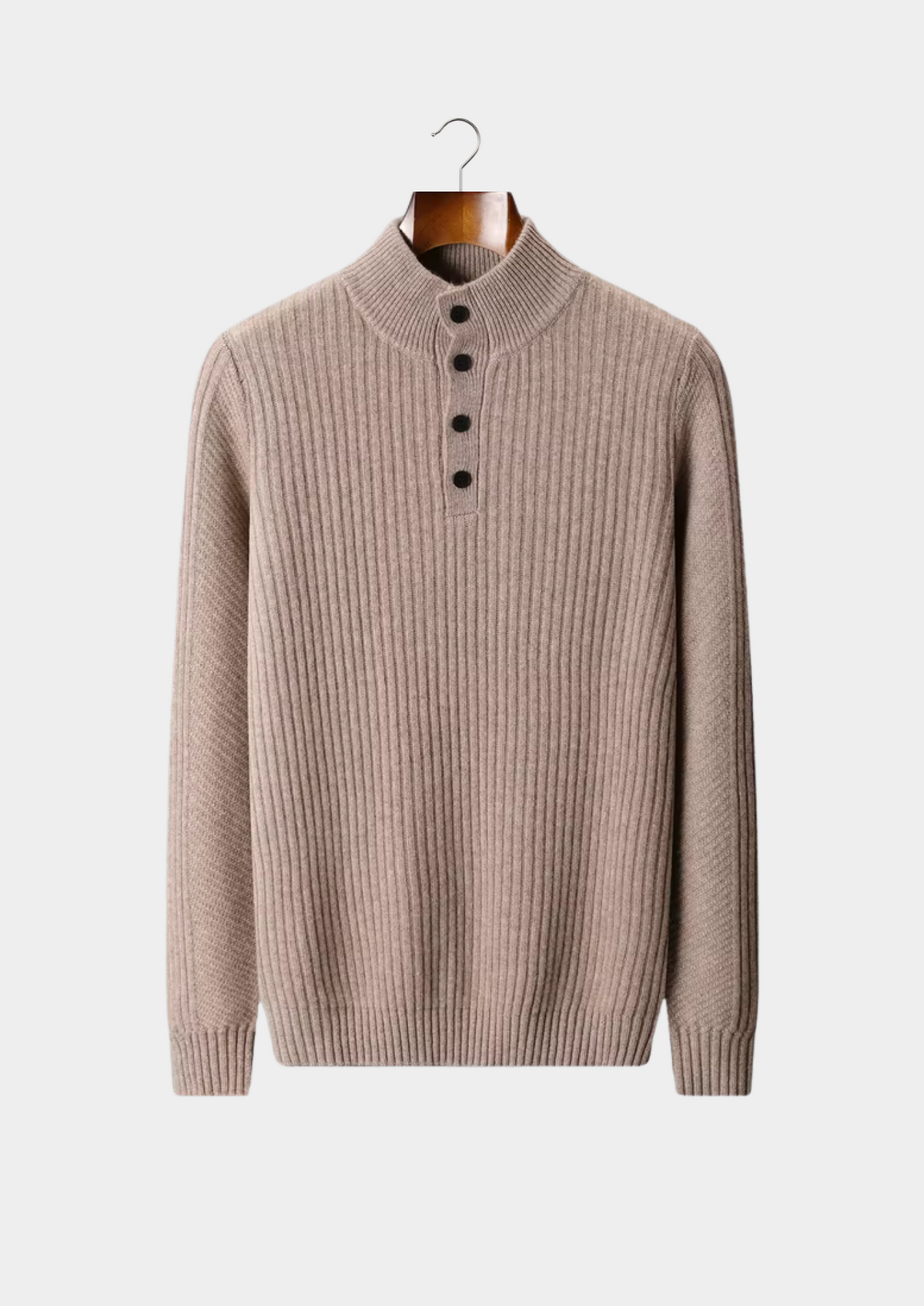 Pure Extra-Fine Merino Wool Ribbed Henley Sweater | Roccella