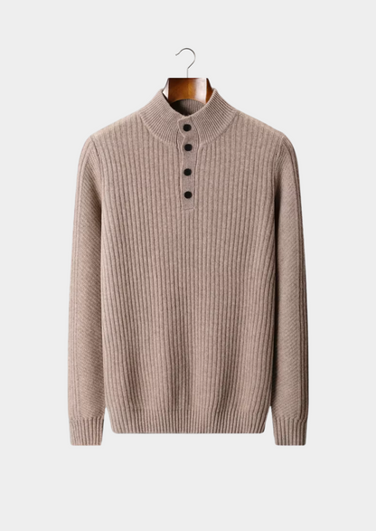Pure Extra-Fine Merino Wool Ribbed Henley Sweater | Roccella