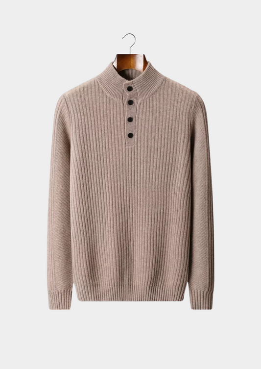 Pure Extra-Fine Merino Wool Ribbed Henley Sweater | Roccella