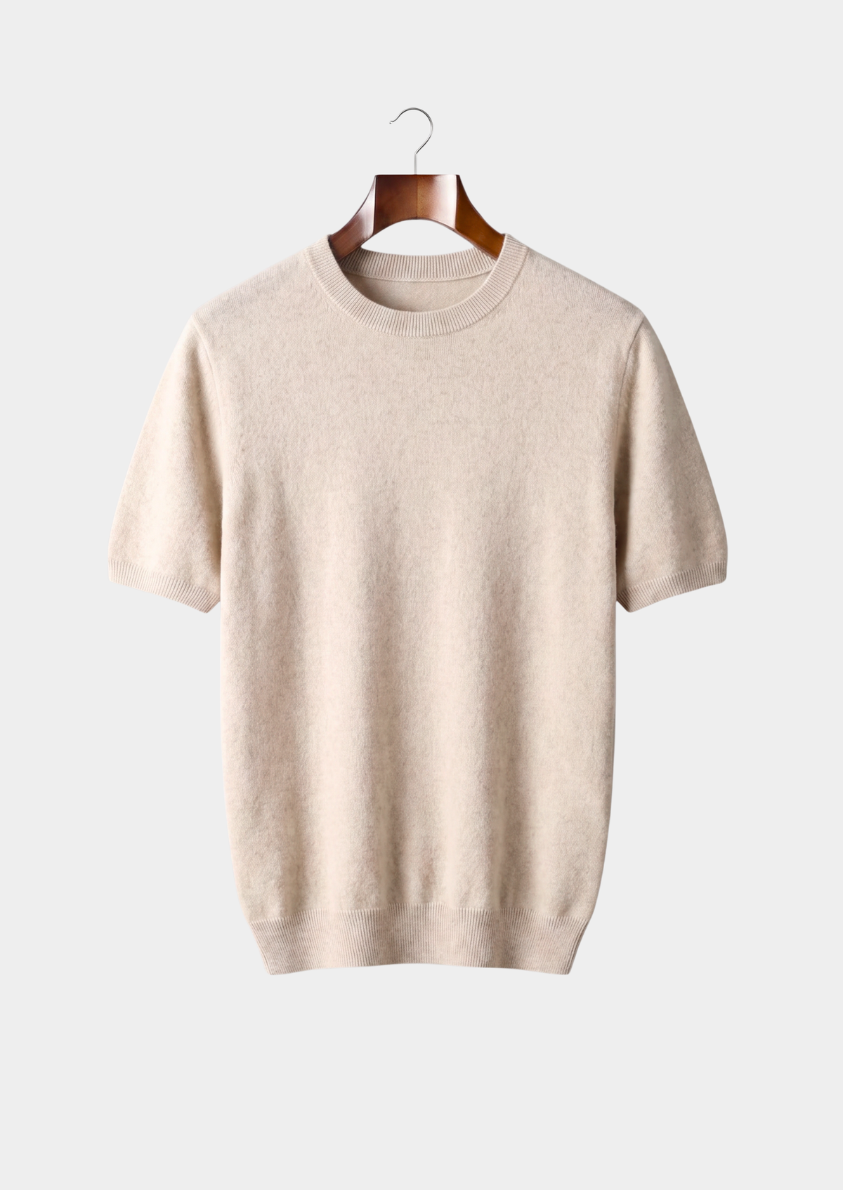 Premium Cashmere Classic Crewneck T-Shirt - Ivory Mocha | Roccella
