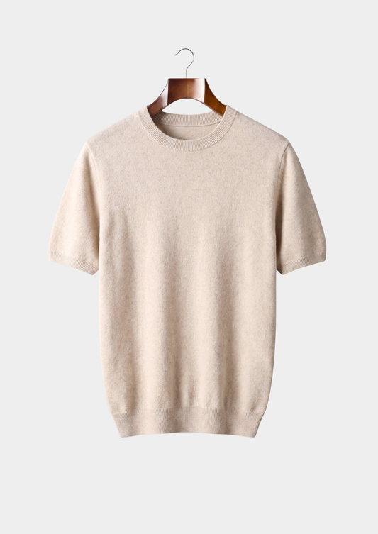 Premium Cashmere Classic Crewneck T-Shirt - Ivory Mocha | Roccella
