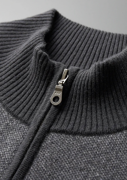 Premium Cashmere Jacquard Zip Cardigan | Roccella