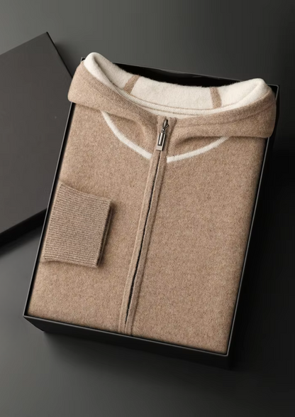 Premium Cashmere Two Tone Zipper Hoodie | Roccella