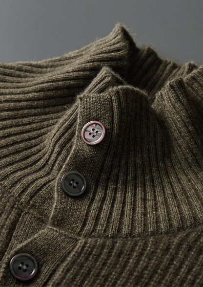 Premium Cashmere Ribbed High Collar Cardigan | Roccella
