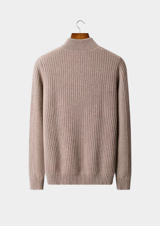 Pure Extra-Fine Merino Wool Ribbed Henley Sweater | Roccella