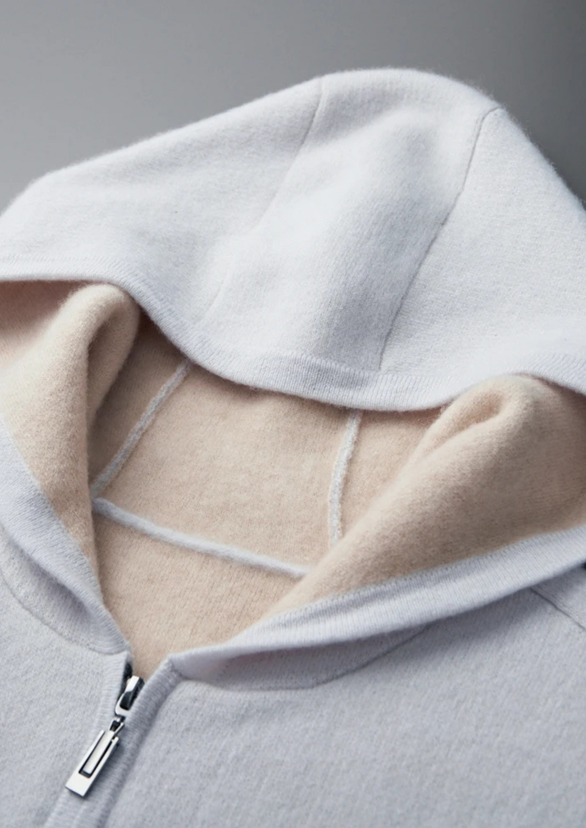 Premium Cashmere Two-Tone Zipper Hoodie | Roccella