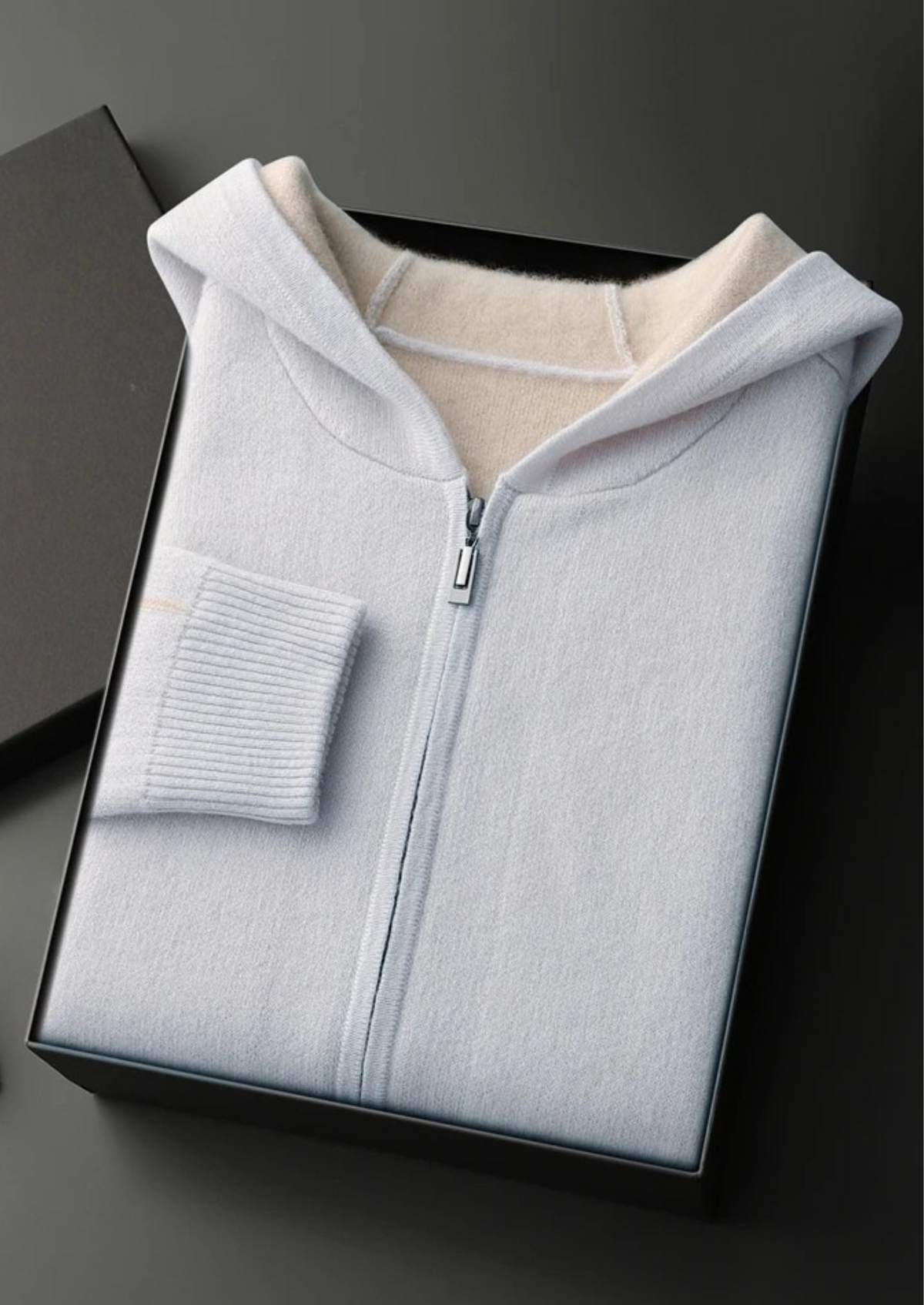 Premium Cashmere Two-Tone Zipper Hoodie | Roccella