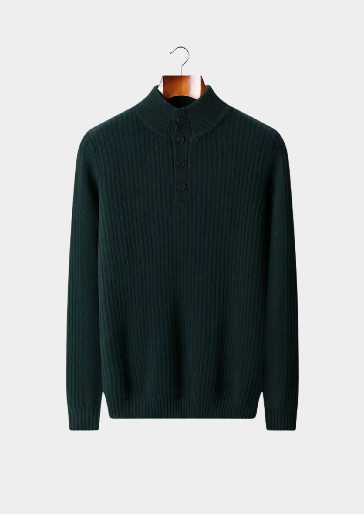 Pure Extra-Fine Merino Wool Ribbed Henley Sweater | Roccella