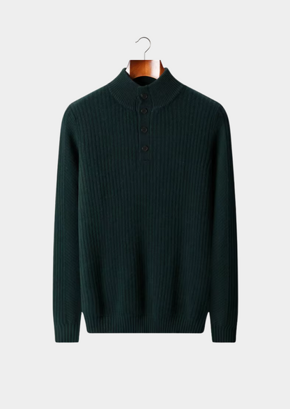 Pure Extra-Fine Merino Wool Ribbed Henley Sweater | Roccella