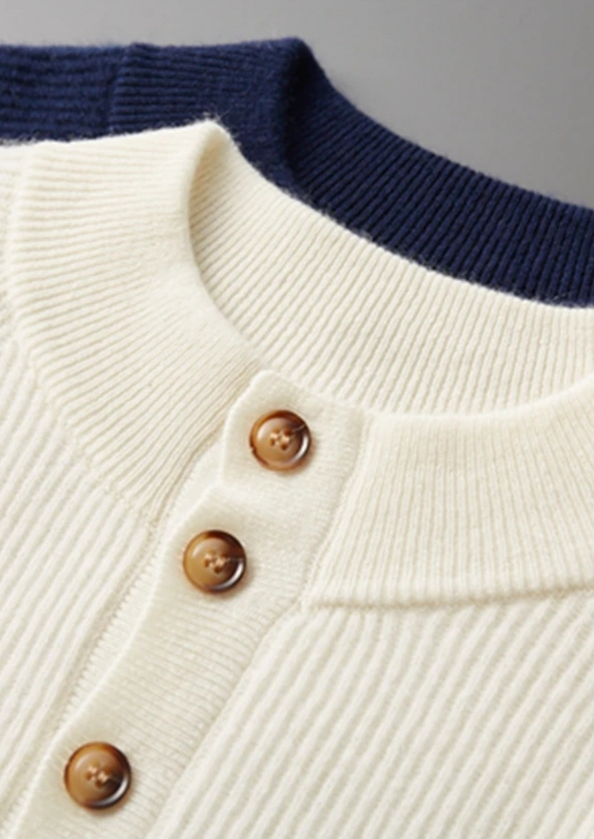 Premium Cashmere Classic Ribbed Henley Sweater | Roccella