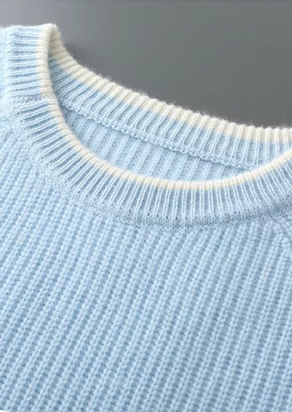 Pure Extra-Fine Merino Wool Two Tone Crewneck | Roccella