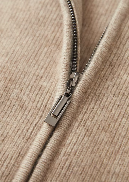 Merino Ribbed Zip Cardigan, Grey & Olive