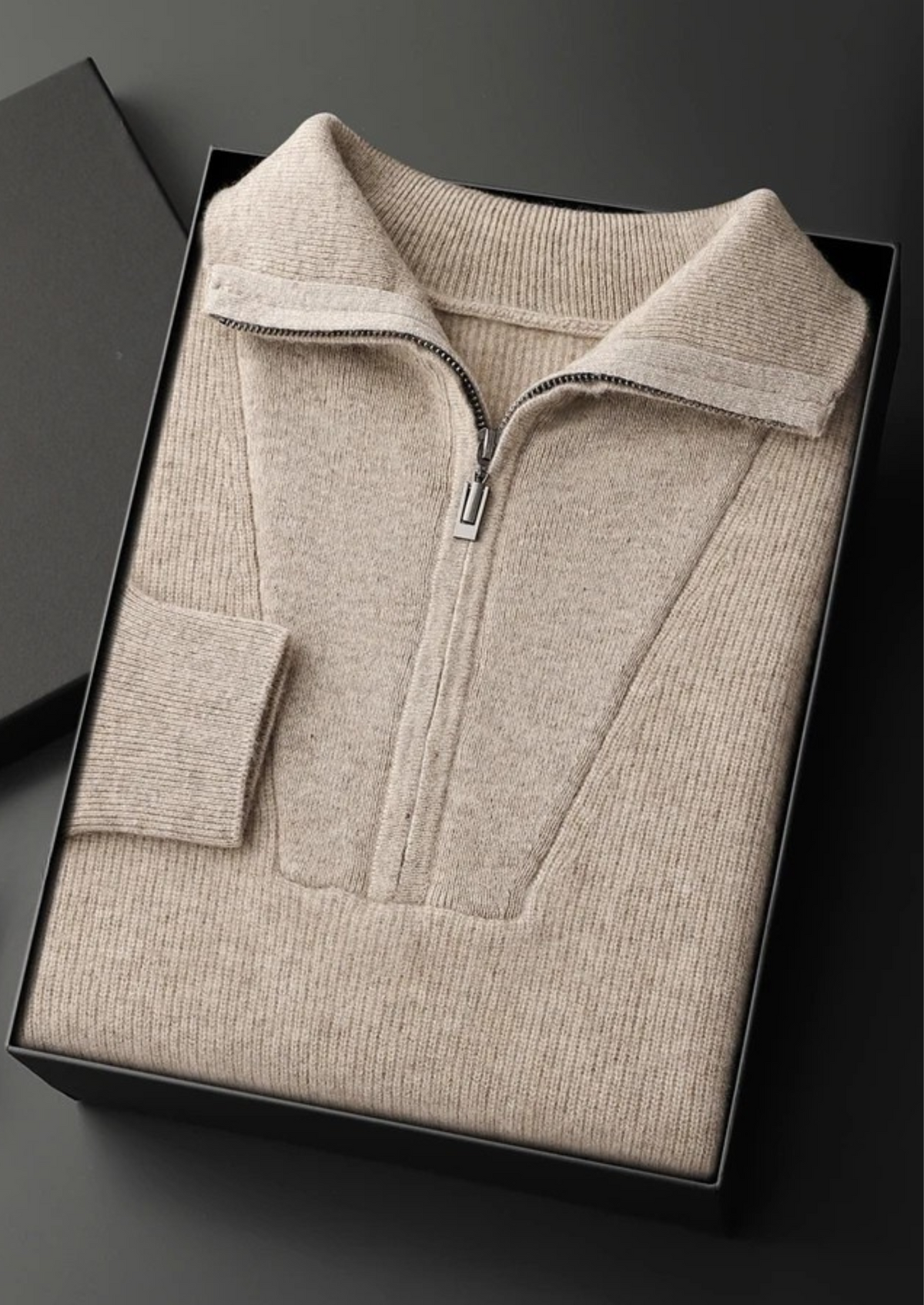 Premium Cashmere Ribbed Half-Zip Sweater | Roccella
