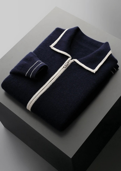 Pure Extra-Fine Merino Wool Two-Tone Polo Cardigan | Roccella