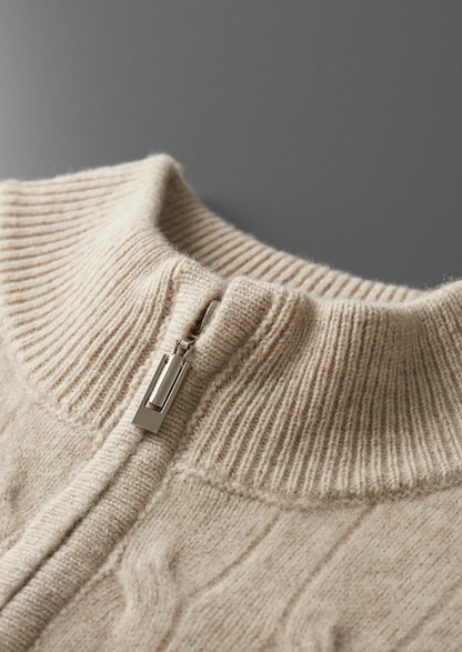 Pure Extra-Fine Merino Wool Cable Half Zip | Roccella