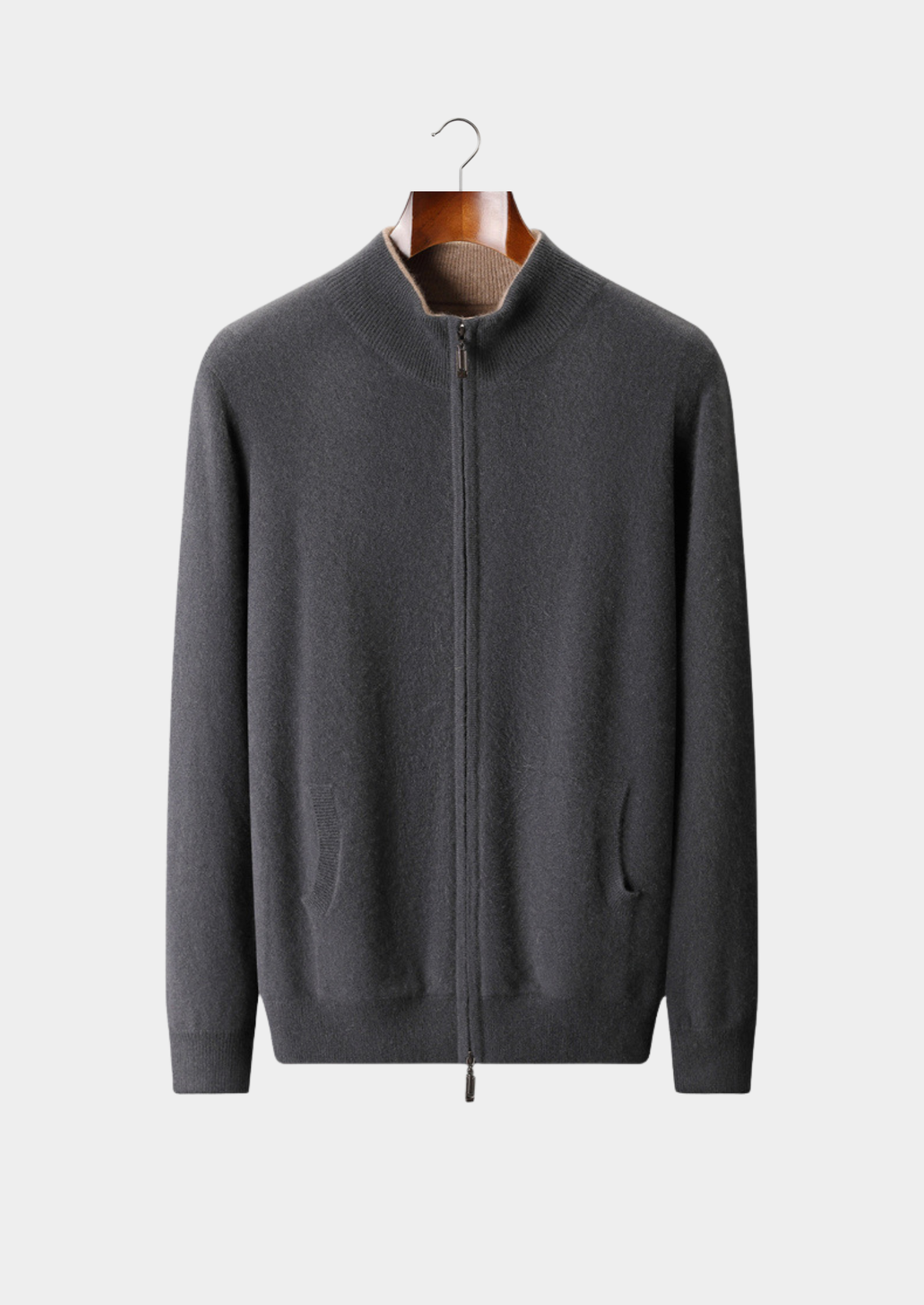 Pure Cashmere Dark Gray Dual Zip Cardigan | Roccella