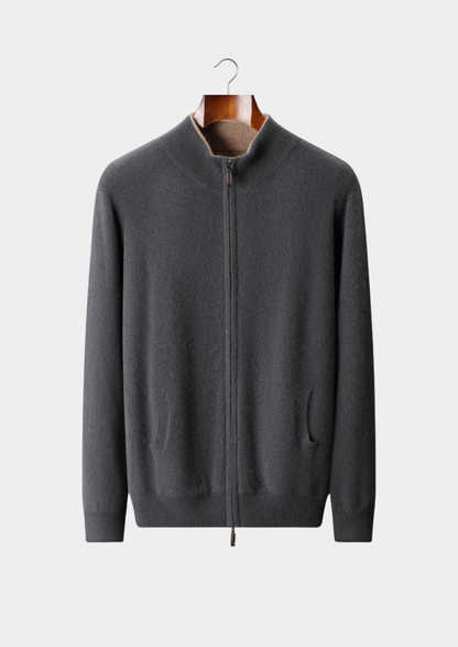 Pure Cashmere Dark Gray Dual Zip Cardigan | Roccella